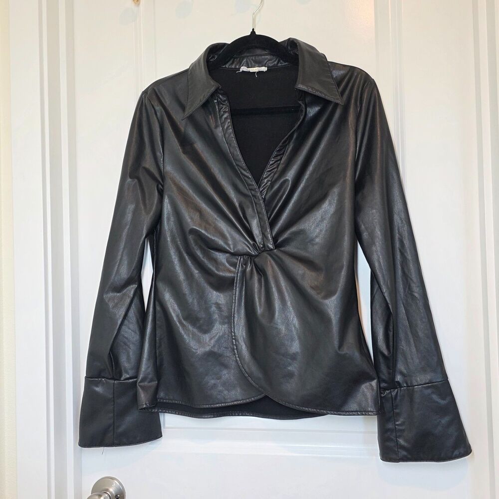 Dance Marvel Knot Front Top L Faux Leather Flared Bell Cuffs Witchy Goth Edgy